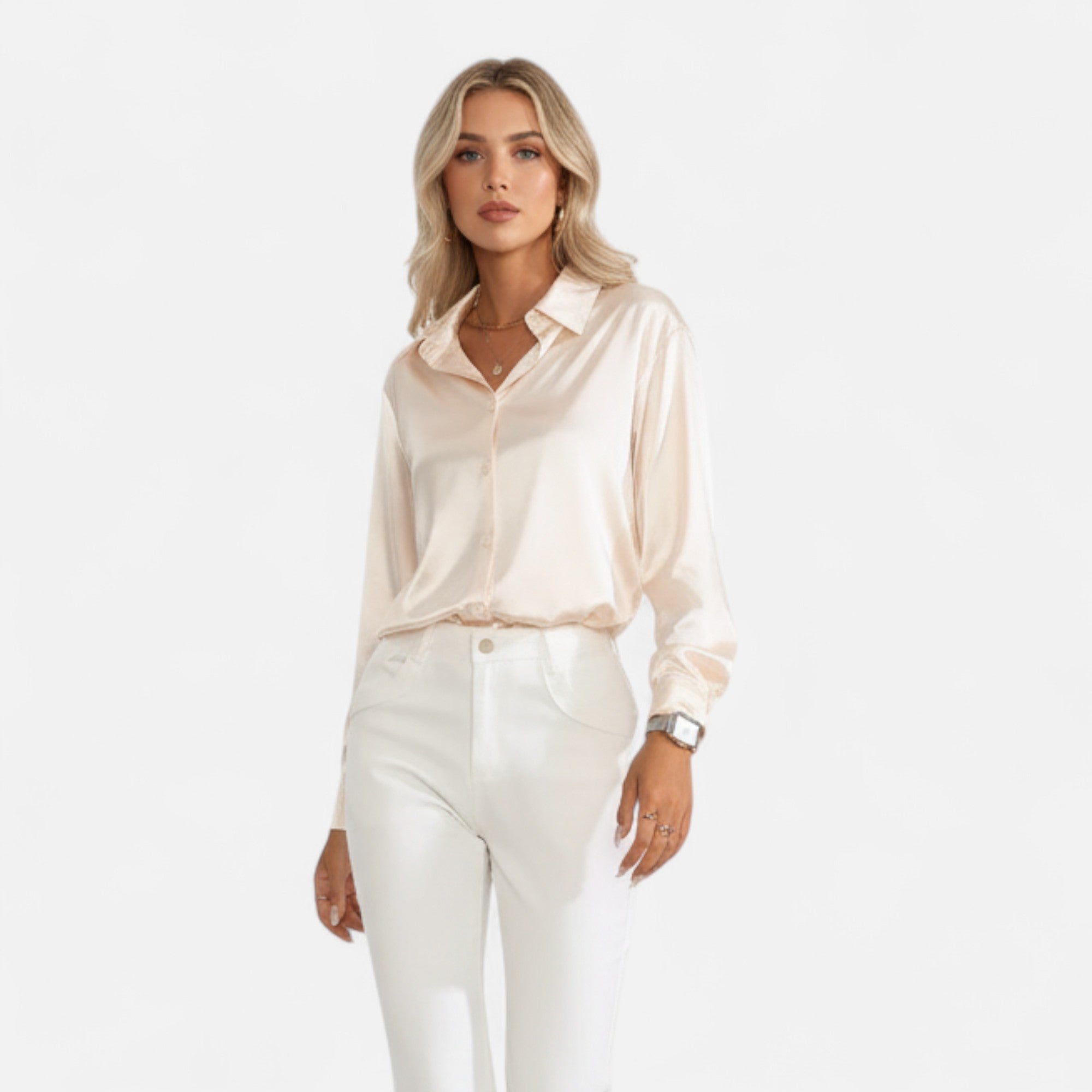 Ferandi Mode | Blouse en Satin à Col Lapel