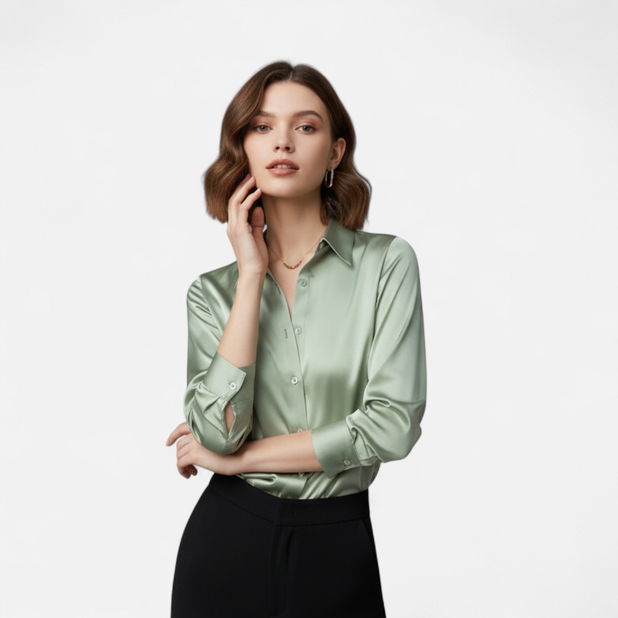 Ferandi Mode | Chemisier Satiné à Col Boutonné