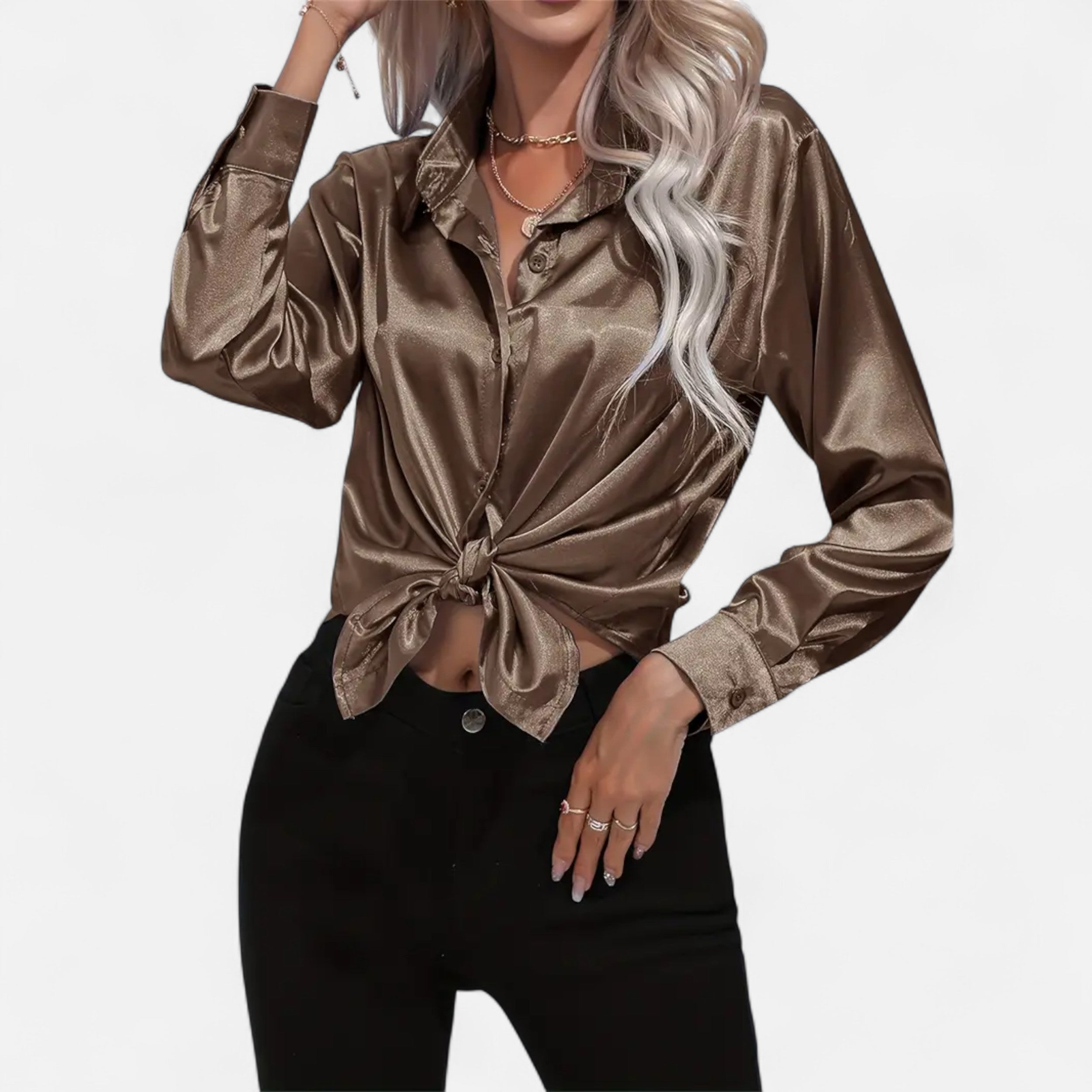 Ferandi Mode | Blouse en Satin à Col Lapel