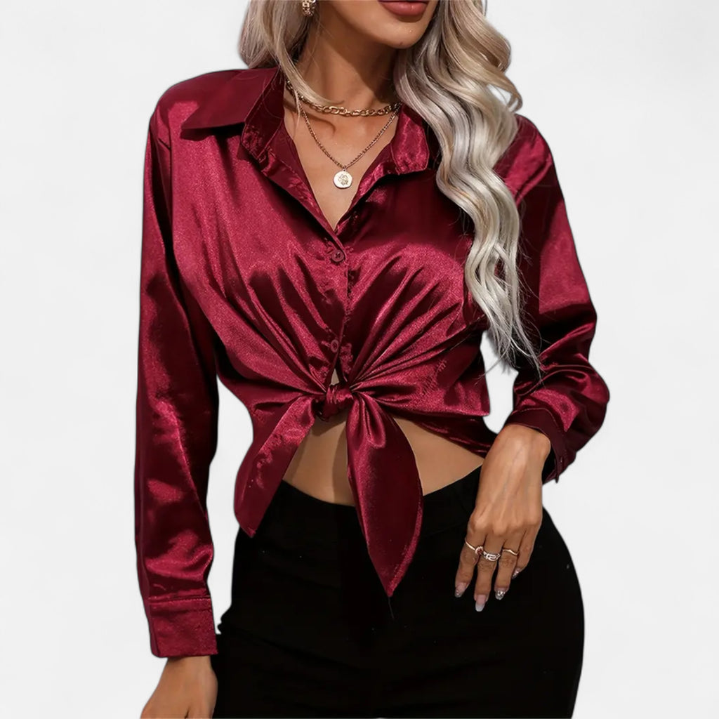 Ferandi Mode | Blouse en Satin à Col Lapel