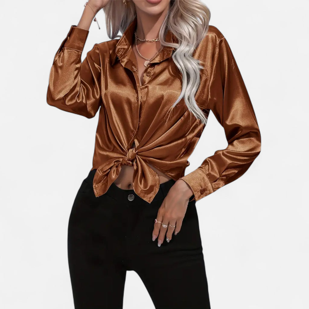 Ferandi Mode | Blouse en Satin à Col Lapel