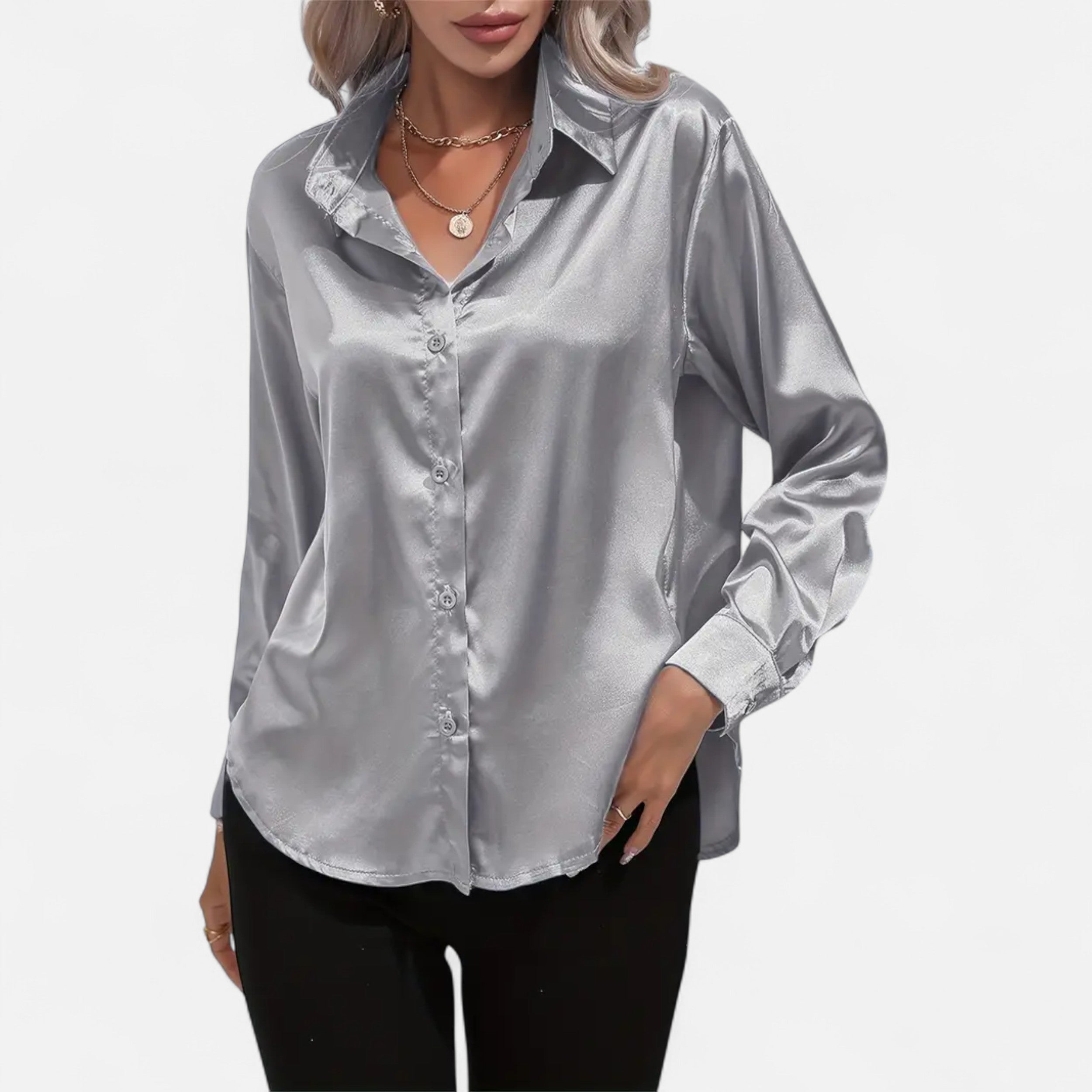 Ferandi Mode | Blouse en Satin à Col Lapel