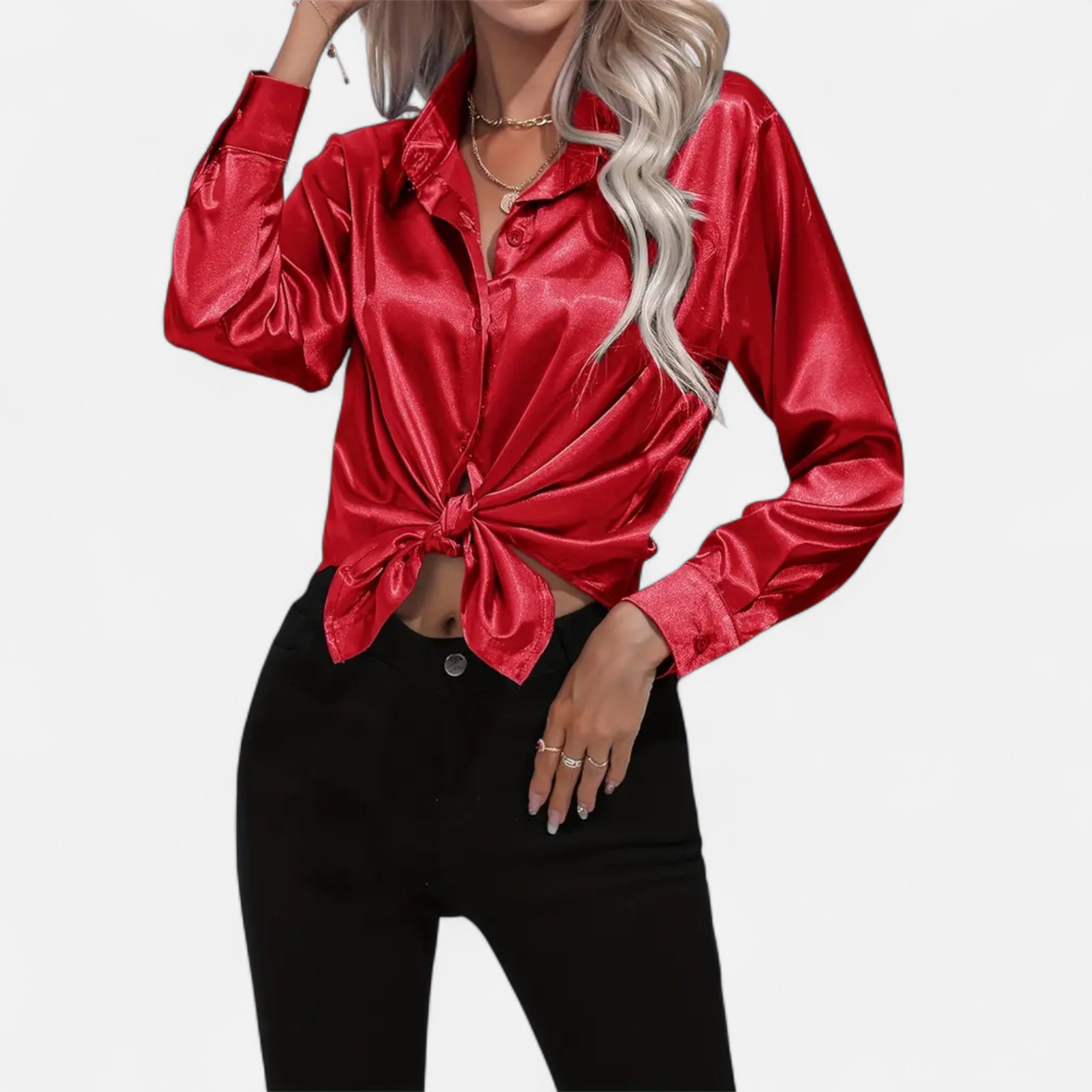 Ferandi Mode | Blouse en Satin à Col Lapel